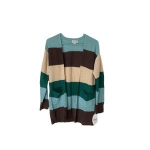 Colorful Planet Teen Striped Duster  16 XL Brown Mint Green Beige Long Sleeve